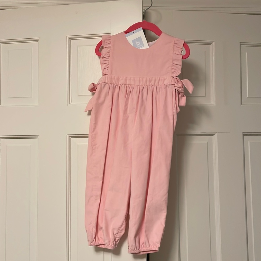 Adorable small wale cord romper overall with ruffles and bows 18 mos